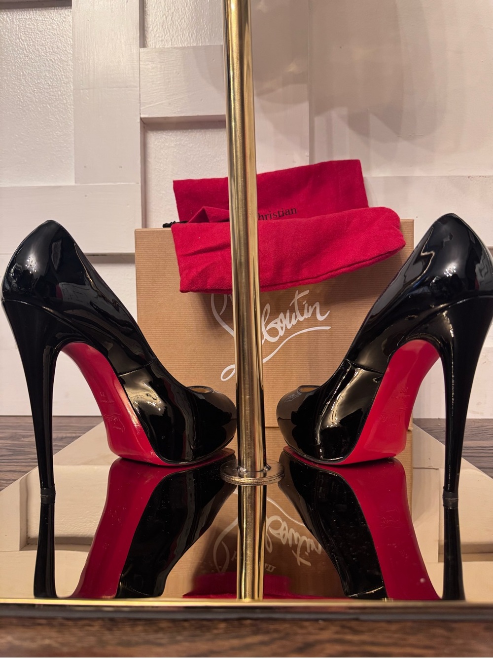 Christian Louboutin Vendome 120mm Black patent leather peep toe stilettos 39